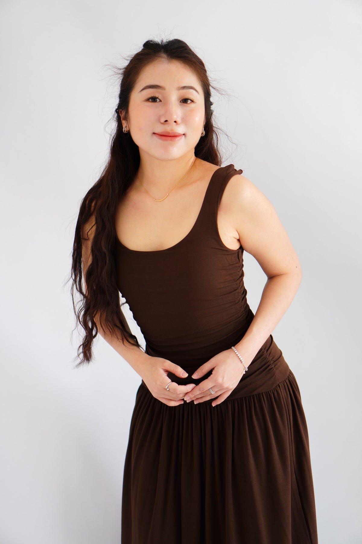 Kacey Scoop Neck Maxi Dress in Brown