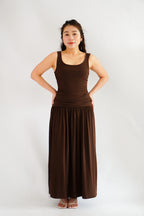 Kacey Scoop Neck Maxi Dress in Brown