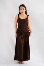 Kacey Scoop Neck Maxi Dress in Brown