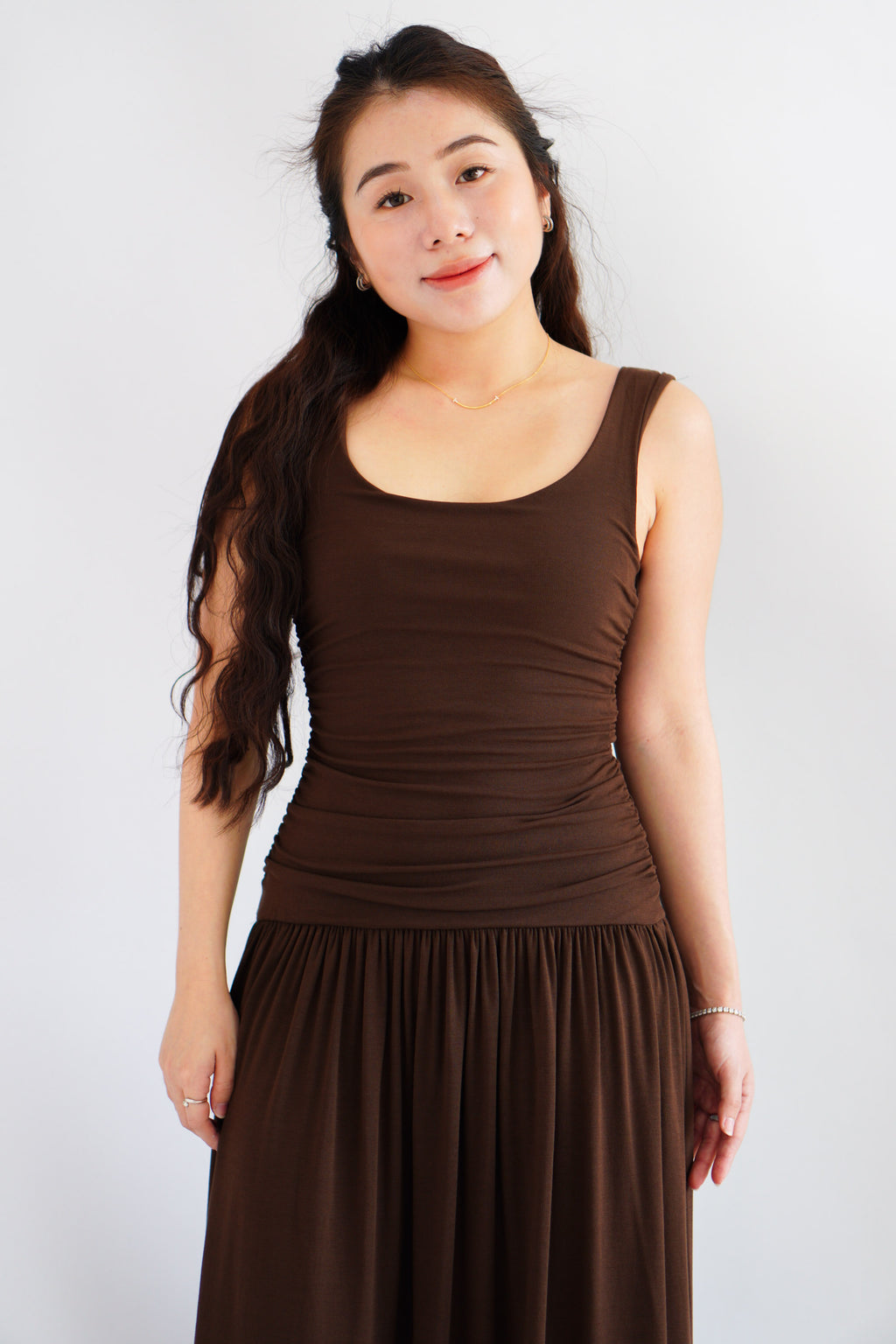 Kacey Scoop Neck Maxi Dress in Brown
