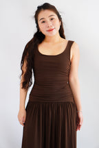 Kacey Scoop Neck Maxi Dress in Brown