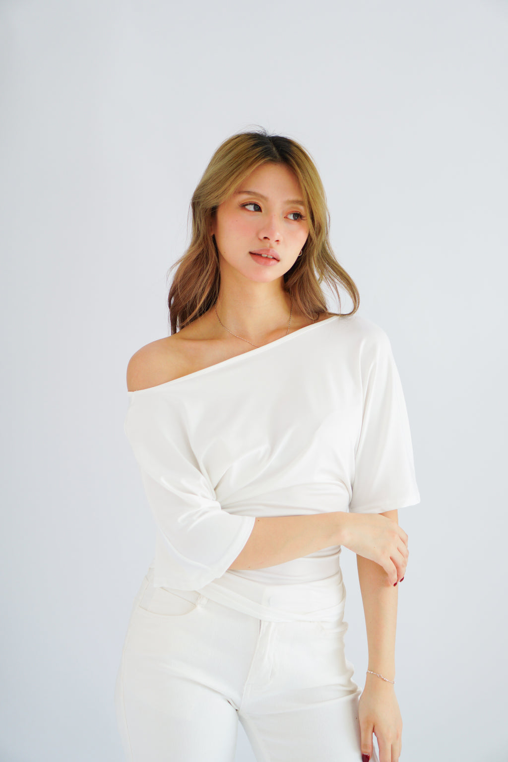 (BACKORDER) Micienne Ruched Tie Waist Flare Sleeves Top in White