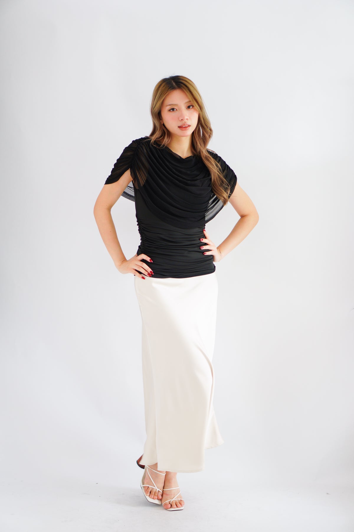 Rhea Mesh Cape Top in Black