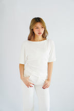 (BACKORDER) Micienne Ruched Tie Waist Flare Sleeves Top in White