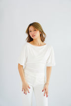 (BACKORDER) Micienne Ruched Tie Waist Flare Sleeves Top in White