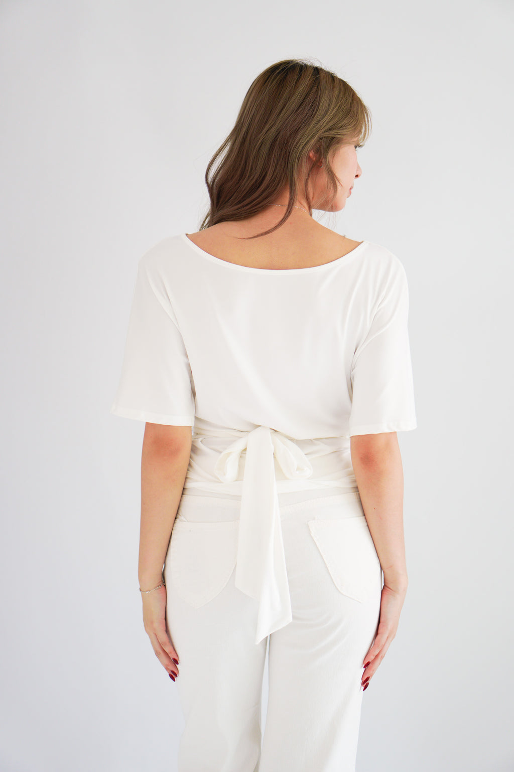 (BACKORDER) Micienne Ruched Tie Waist Flare Sleeves Top in White