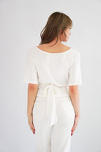 (BACKORDER) Micienne Ruched Tie Waist Flare Sleeves Top in White