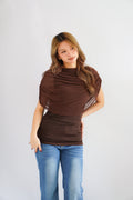 Rhea Mesh Cape Top in Brown