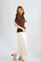Rhea Mesh Cape Top in Brown