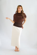 Rhea Mesh Cape Top in Brown
