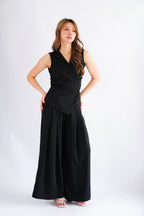 Rensa 2.0 V Neck Wrap Top and Pants Set in Black
