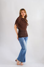 Rhea Mesh Cape Top in Brown