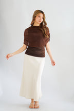 Rhea Mesh Cape Top in Brown