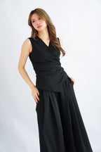 Rensa 2.0 V Neck Wrap Top and Pants Set in Black