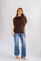 Rhea Mesh Cape Top in Brown