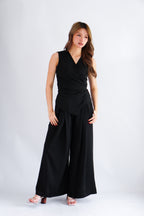 Rensa 2.0 V Neck Wrap Top and Pants Set in Black