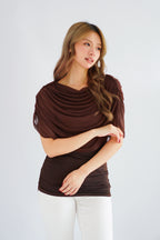 Rhea Mesh Cape Top in Brown