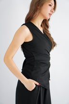 Rensa 2.0 V Neck Wrap Top and Pants Set in Black