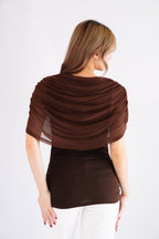 Rhea Mesh Cape Top in Brown