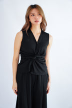 Rensa 2.0 V Neck Wrap Top and Pants Set in Black
