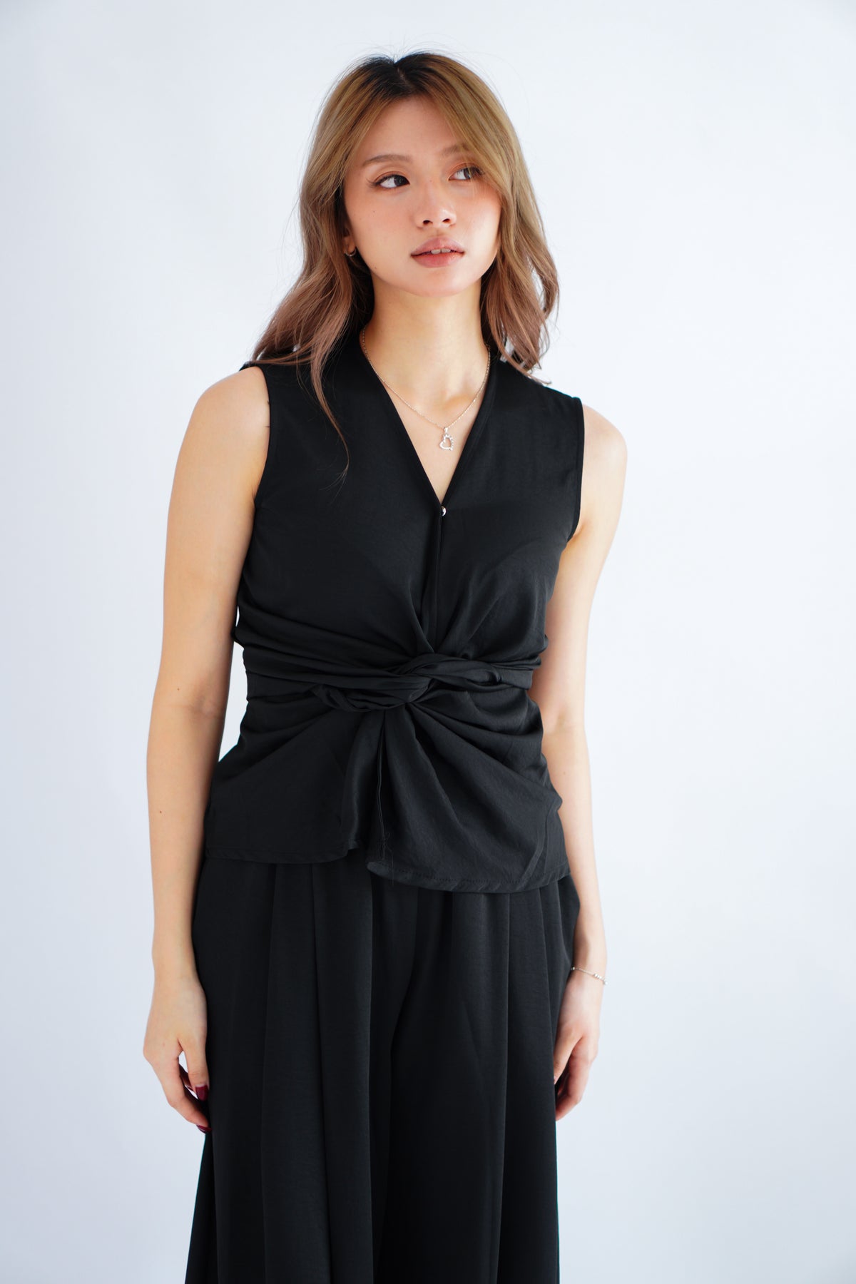 Rensa 2.0 V Neck Wrap Top and Pants Set in Black
