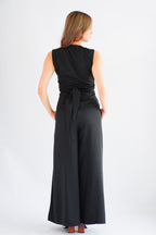 Rensa 2.0 V Neck Wrap Top and Pants Set in Black