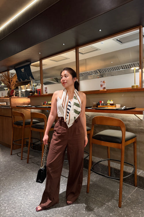 Veda High Waisted Wide Legged Pants in Brown