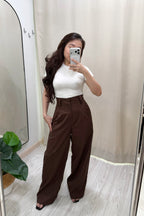 Veda High Waisted Wide Legged Pants in Brown