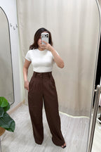 Veda High Waisted Wide Legged Pants in Brown