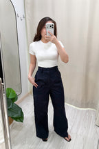 Veda High Waisted Wide Legged Pants in Dark Blue