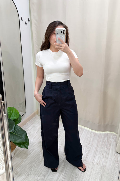 Veda High Waisted Wide Legged Pants in Dark Blue