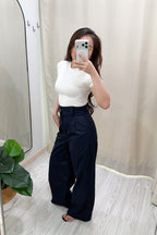 Veda High Waisted Wide Legged Pants in Dark Blue