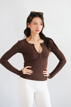 Alix Button Down Long Sleeve Top in Brown