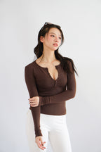 Alix Button Down Long Sleeve Top in Brown