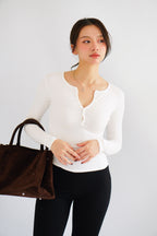 Alix Button Down Long Sleeve Top in White