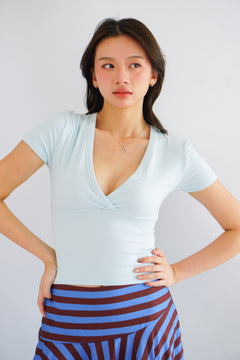 Lucy V Neck Short Sleeve Top in Blue