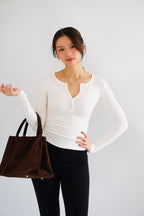 Alix Button Down Long Sleeve Top in White