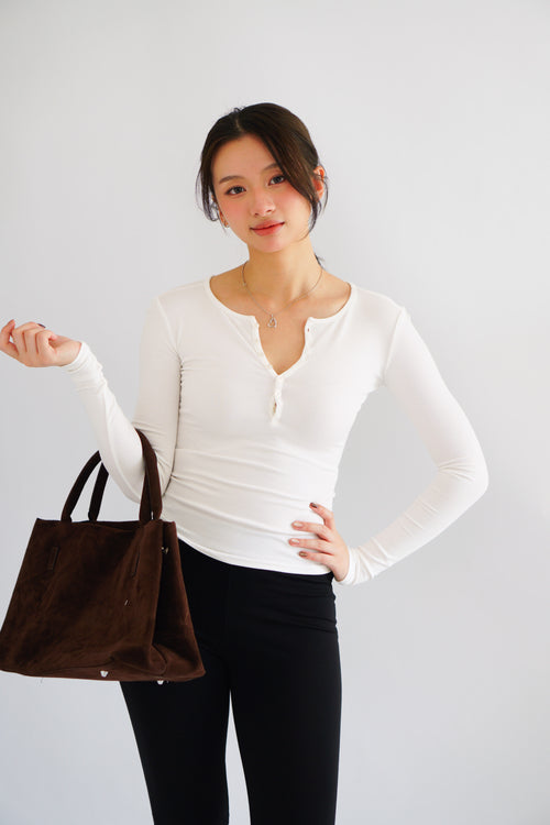Alix Button Down Long Sleeve Top in White