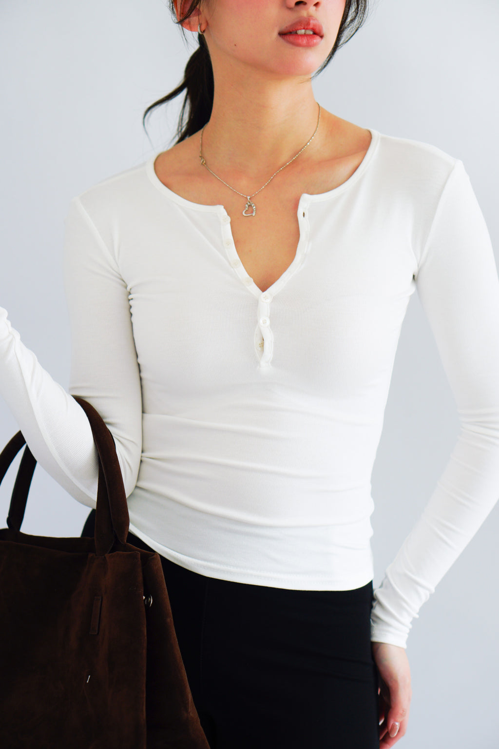 Alix Button Down Long Sleeve Top in White