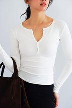Alix Button Down Long Sleeve Top in White