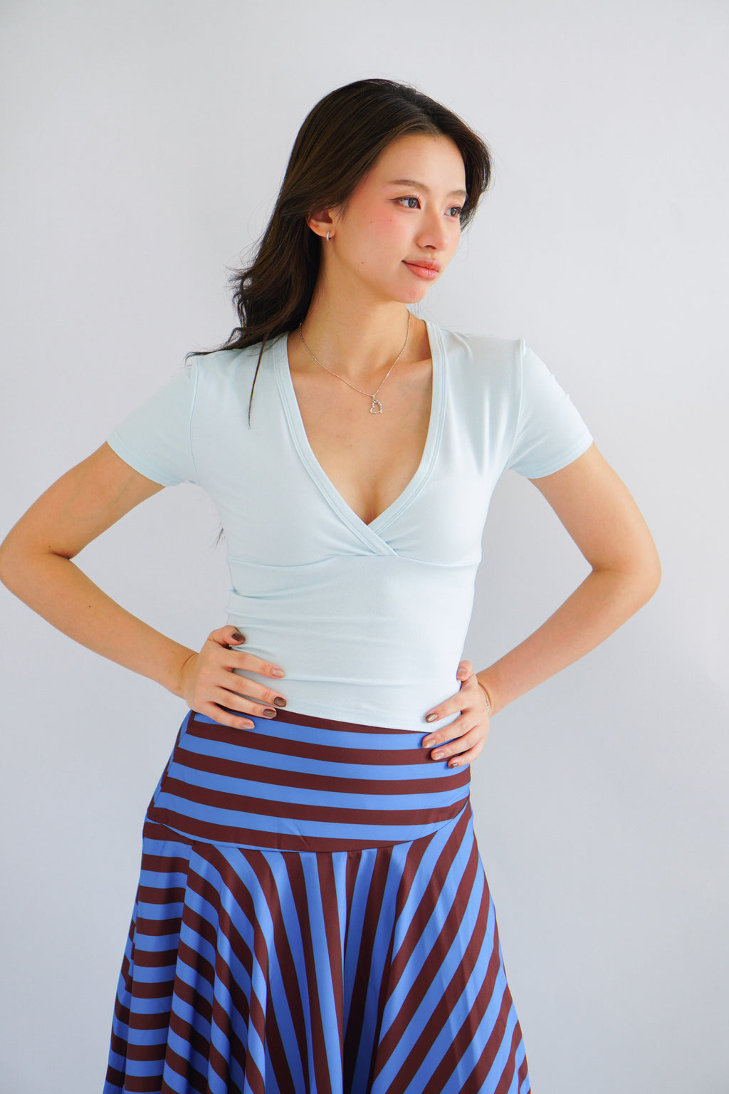 Lucy V Neck Short Sleeve Top in Blue