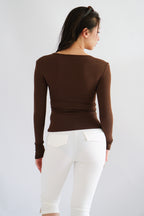 Alix Button Down Long Sleeve Top in Brown