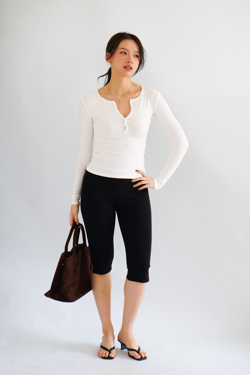Alix Button Down Long Sleeve Top in White