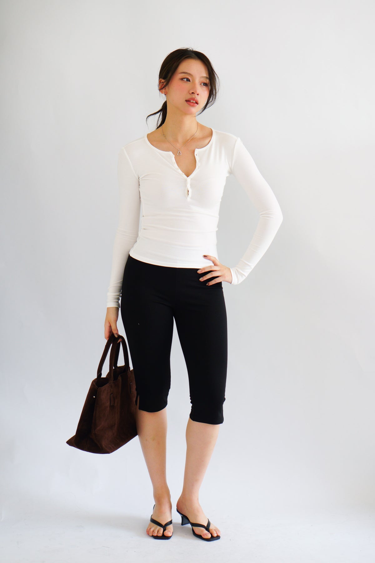Alix Button Down Long Sleeve Top in White