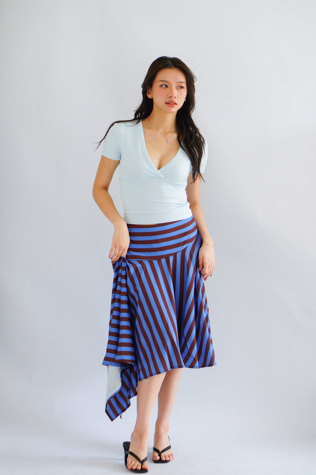 Lucy V Neck Short Sleeve Top in Blue