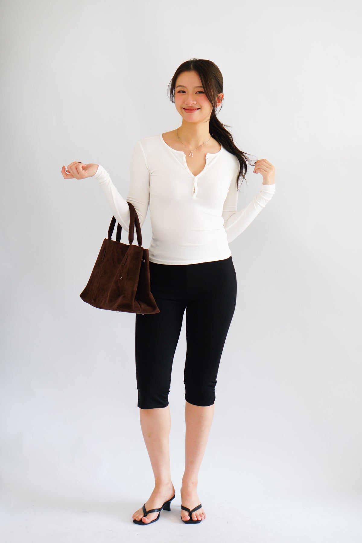 Alix Button Down Long Sleeve Top in White