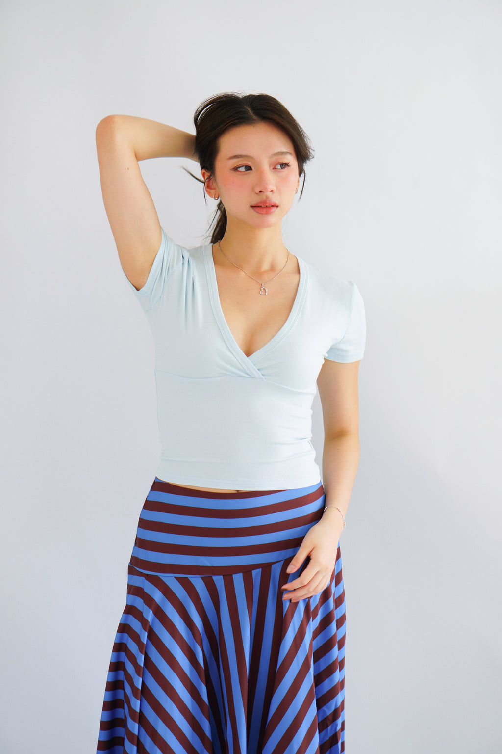 Lucy V Neck Short Sleeve Top in Blue