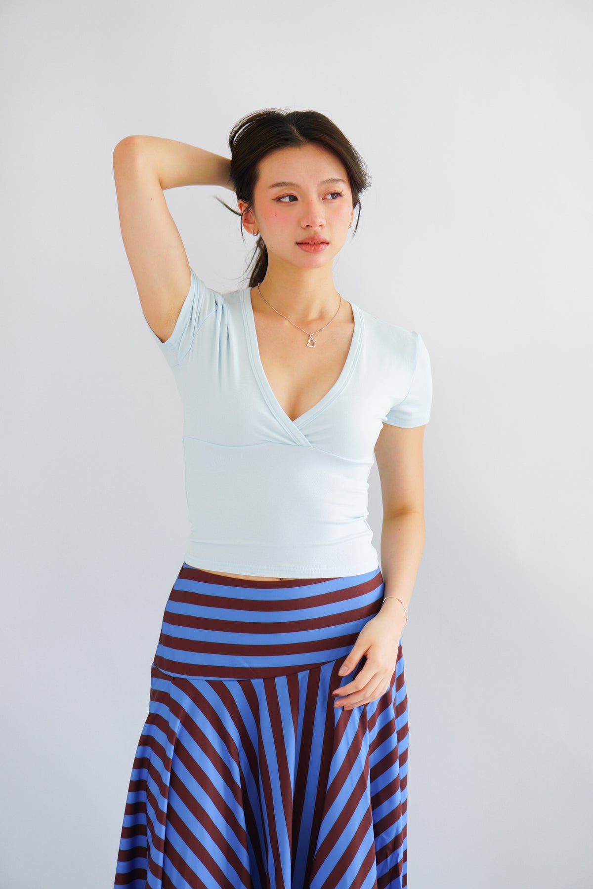 Lucy V Neck Short Sleeve Top in Blue