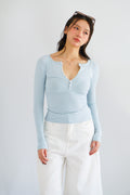 Alix Button Down Long Sleeve Top in Blue