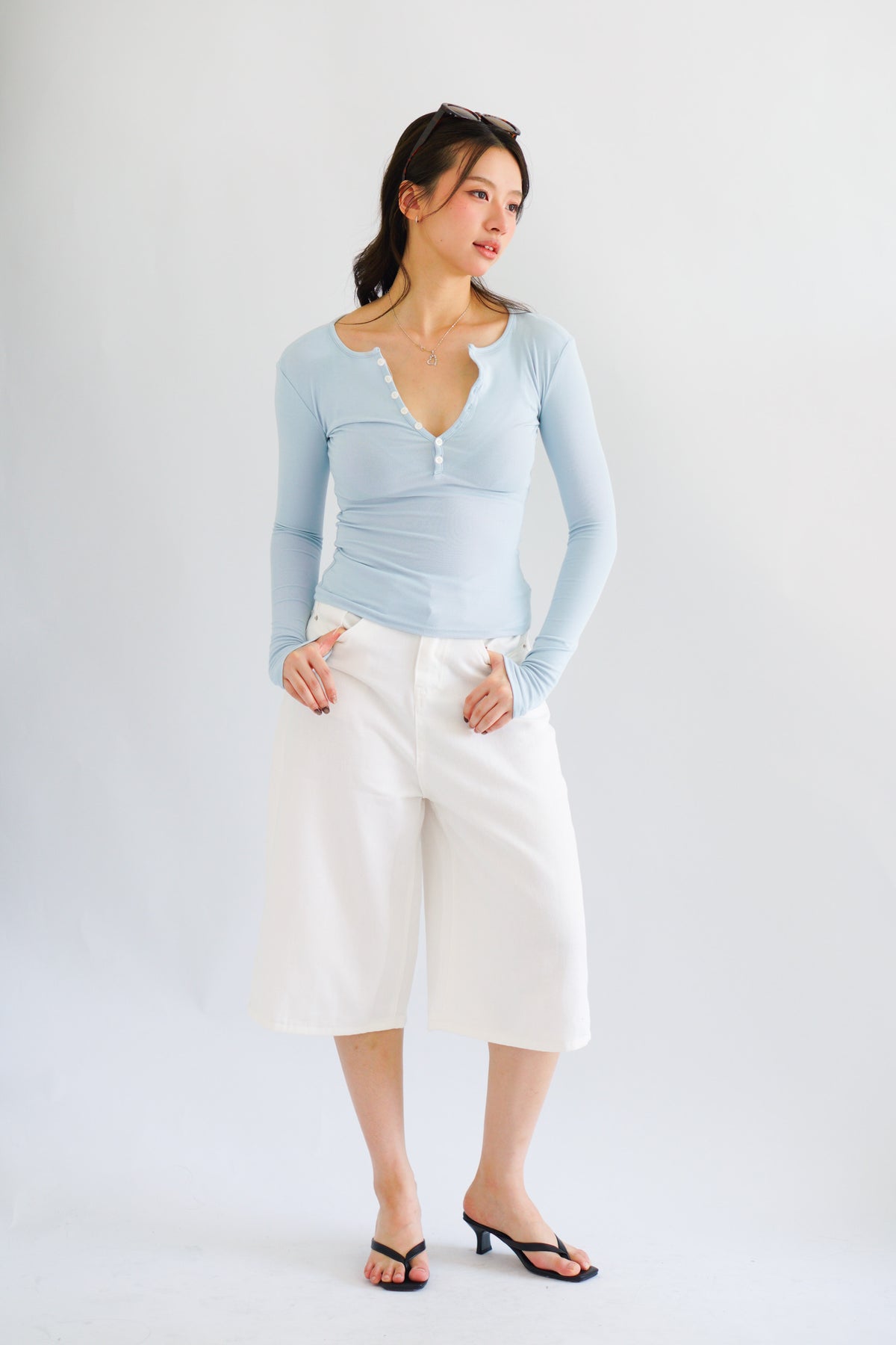 Alix Button Down Long Sleeve Top in Blue